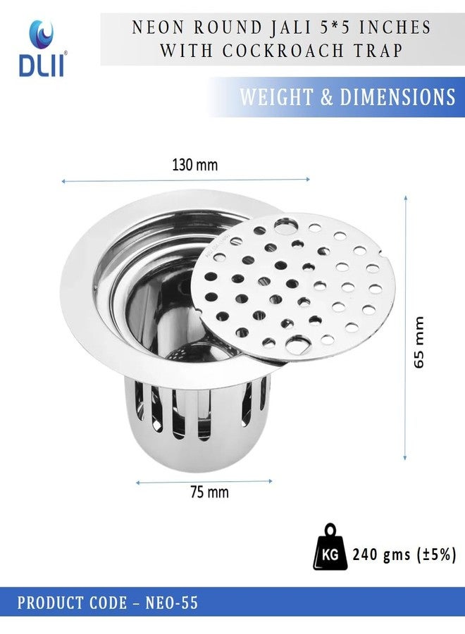 DLII Neon Round Anti Cockroach Trap Jali 5x5 Inches | Ideal for Bathroom Kitchen & Balcony | Stainless Steel Floor Drain Cover (Without Hole) - Image 3